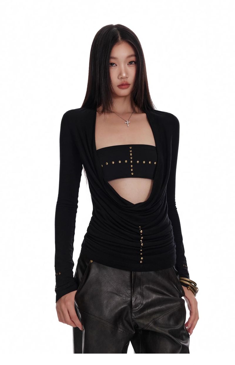 Mädchenhaftes, süßes und würziges Top mit tiefem V-Ausschnitt für Damen, Herbst- und Winter-Basisshirt, ideal zum Kombinieren, Camisole_voghion.com