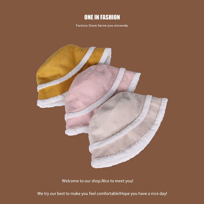 Verdikte suède emmerhoed Vrouwen dragen veelzijdige gezicht Lamswol warme bassin hoed in de herfst en winter_voghion.com