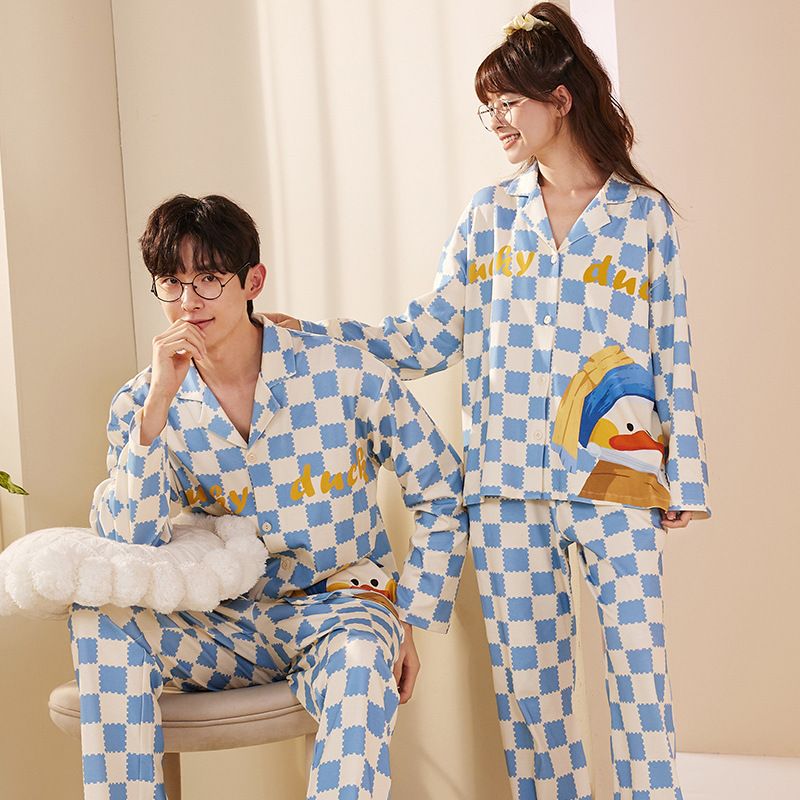 Autumn winter couple pajamas cardigans, long sleeved collars, slightly chubby cartoon men's women's cotton home clothes,_voghion.com