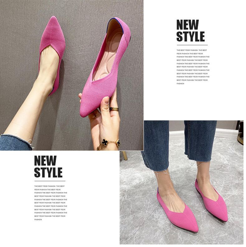 Scarpe da donna con tacco basso, con punta volante, in maglia, con involtini di pollo, per il commercio estero transfrontaliero_voghion.com