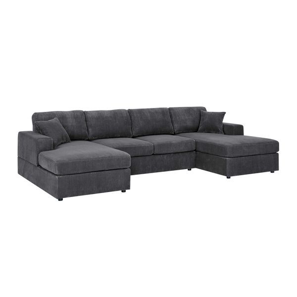 3 - Piece Corduroy Double-Chaise Sectional_voghion.com