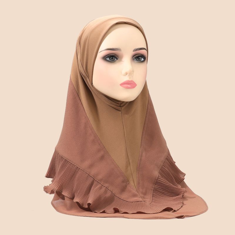 Women's Hijab solid color women's pullover headscarf crystal linen chiffon double layer ruffled scarf comfortable and breathable_voghion.com