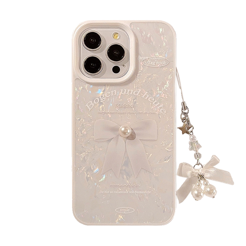 Pendentif pompon simple pour téléphone portable, coque pour iPhone, nœuds en dentelle, cordon en forme de cœur et de perles, accessoire exclusif pour jeune adulte_voghion.com