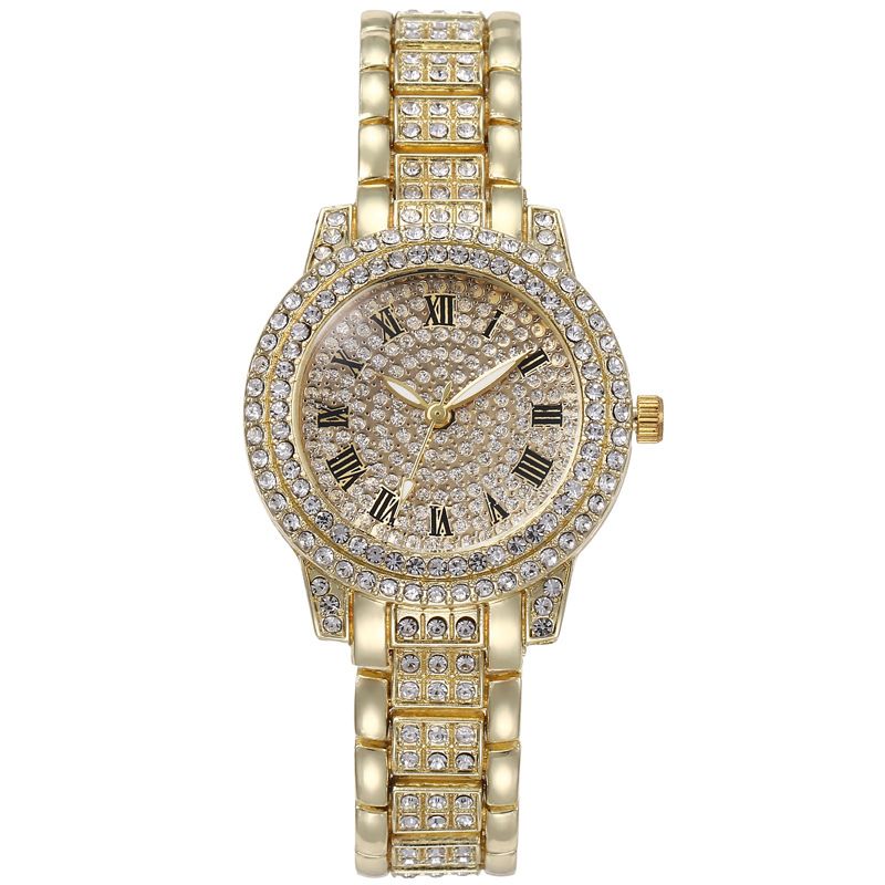 Orologio da polso da donna in lega con strass e cinturino in acciaio, stile casual e al quarzo, con cielo stellato_voghion.com
