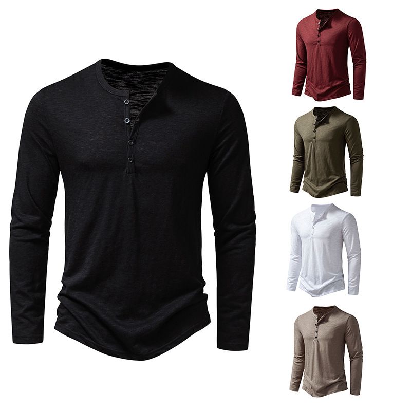 Unbeatable Quality Commuter Long Sleeved Door Collar Men's Fat Plus Size Thin Henry Neck T-shirt Pullover Bottom_voghion.com