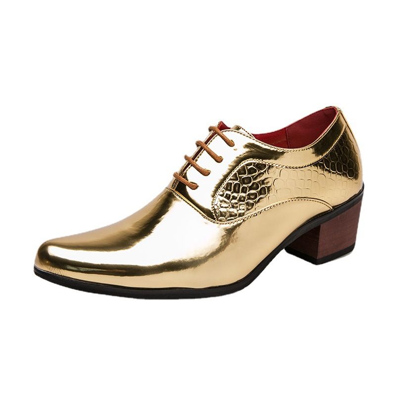 Gold Pointed High Heels Men's Shoes, Oversized Spring And Autumn Fashion Boots, Business Casual Leather Shoes For_voghion.com
