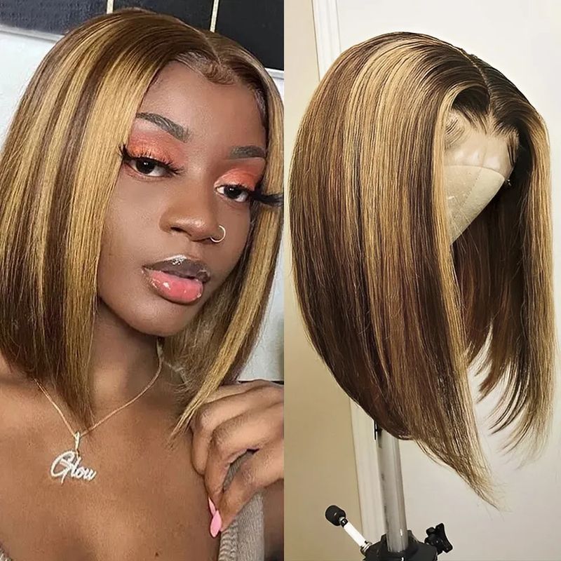 Venda quente osso em linha reta destaque 13x4 hd transparente laço frontal peruca curto bob perucas de cabelo humano para mulher 180%_voghion.com