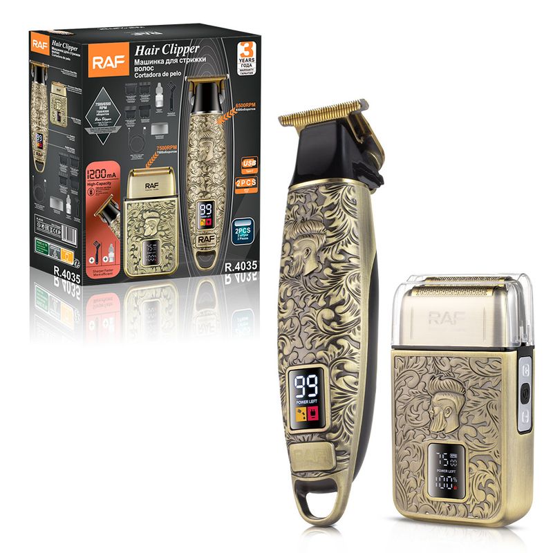 Rasoio elettrico universale a doppia lama 2 in 1 RAF per uomo, tagliacapelli LCD con testina a olio_voghion.com