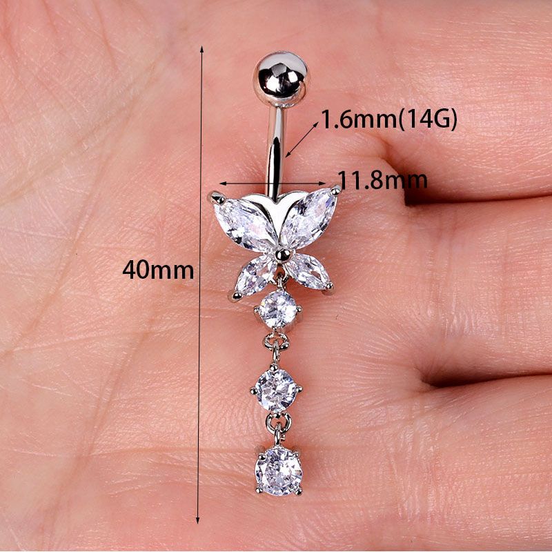 Bijou de corps tendance pour femme, en acier inoxydable, avec piercing papillon et cœur en cristal. Accessoire de piercing original._voghion.com