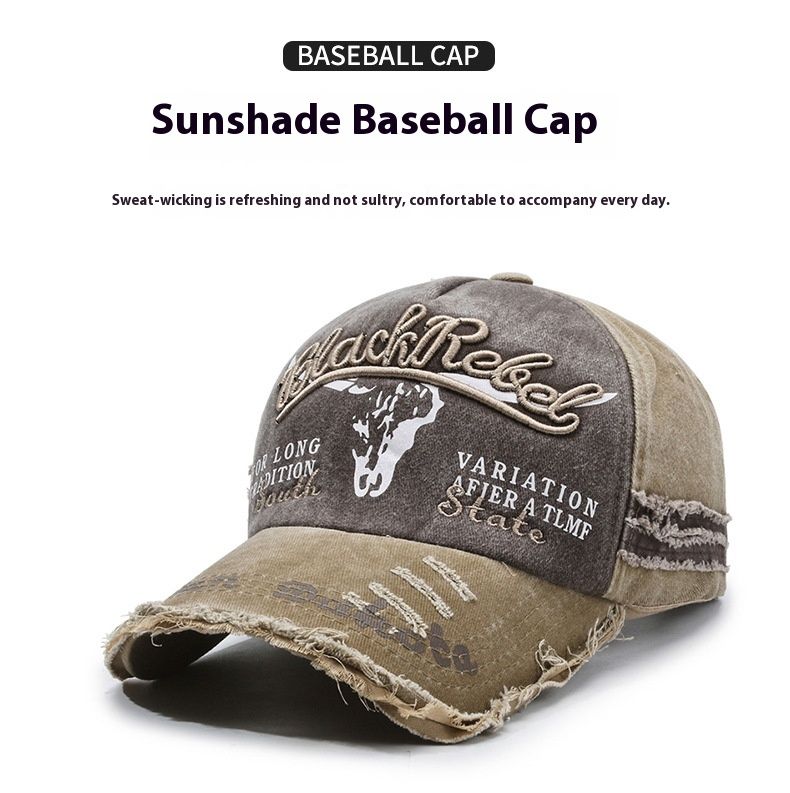 Duck Tongue Hat Spring And Autumn Sunshade Hat Washed Retro Aged Boys' Baseball Hat Breathable Embroidered Sunscreen_voghion.com