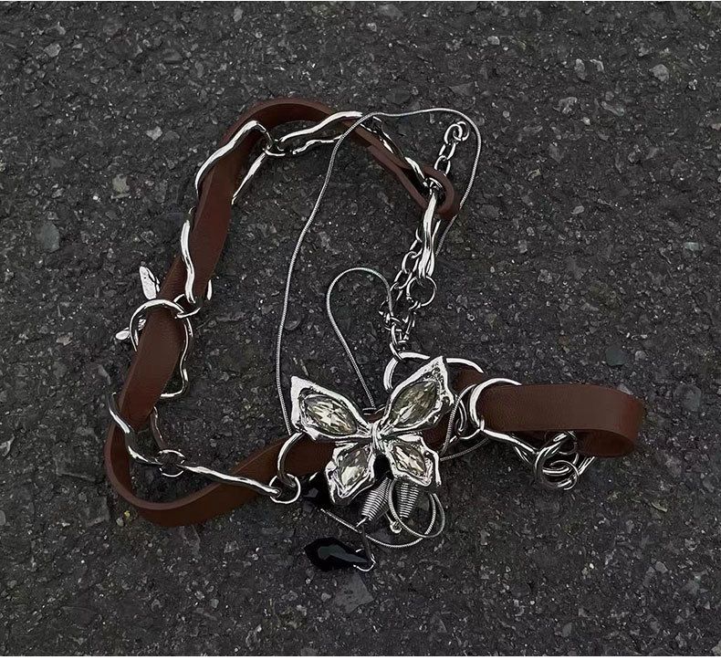 Collana corta farfalla cuciture in pelle Y2k ragazze collana uomo stile hip hop design di nicchia catena clavicola nuovo stile_voghion.com