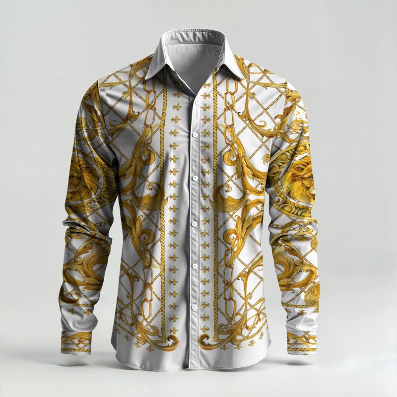 2025 Spring Summer Men Shirt Set Brand Print Fashion Printing Two Piece Set Mens Light Luxury Lightweight Party Long Sleeves_voghion.com