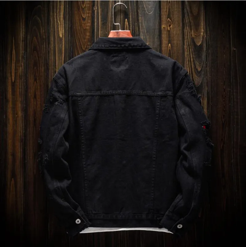 Chaqueta vaquera para hombre con agujeros rasgados, chaquetas vaqueras para hombre, blanco, negro, rojo, rosa, Tops informales, pantalones vaqueros para hombre y mujer, abrigo de diseñador_voghion.com