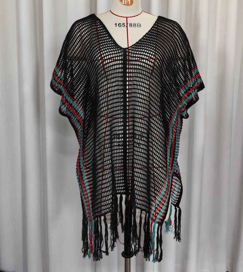 Chemisier de vacances pour femmes, grande taille, rayé, coutures contrastées, robe de plage, bikini, vêtements d'extérieur_voghion.com