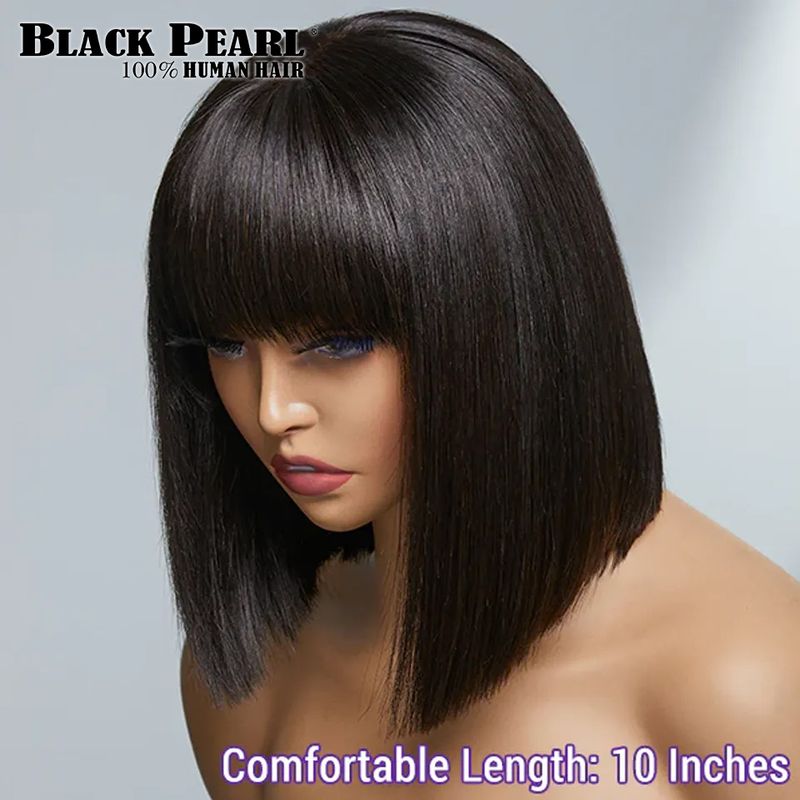 Venta caliente Pelucas cortas con flequillo recto Cabello humano brasileño Remy Peluca completamente hecha a mano para mujeres Peluca Bob sin pegamento_voghion.com