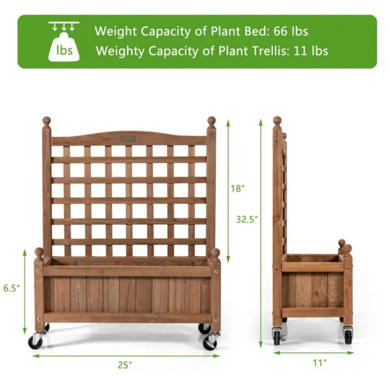 Mobile Box For 32in Plant With Planter Raised Bed Trellis Climbing Wood_voghion.com