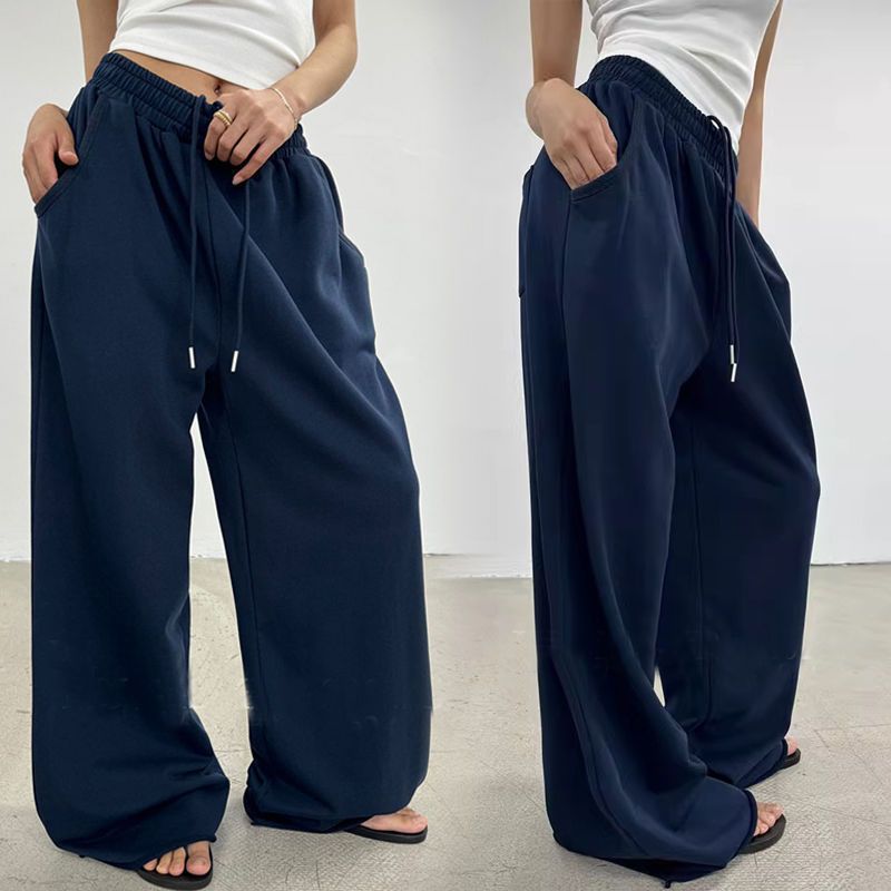 Women's Casual Wide Leg Pants - Flowy High Waist Straight Leg Trousers For Spring & Fall - Comfortable Stretchy Polyester Lounge Pants For Daily Wear_voghion.com
