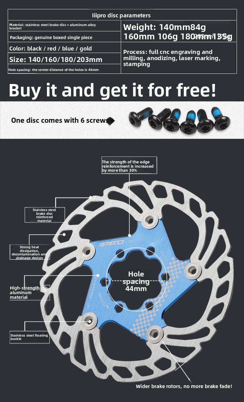 Cross-Border IIIPRO Floating Six-Spoke Rotor Fahrrad-Mountainbike-Bremsscheibe 180 160MM 203_voghion.com