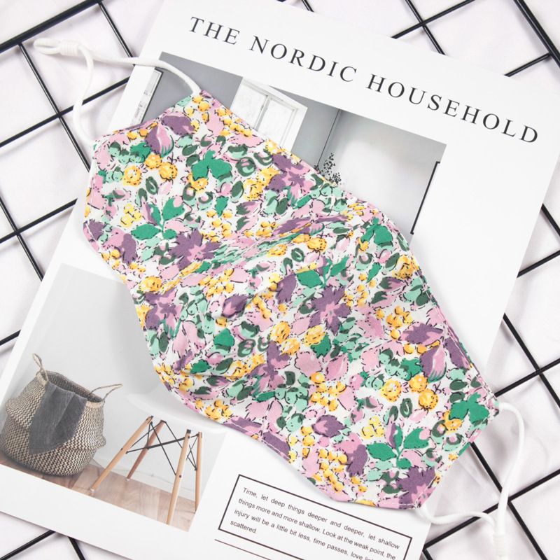 Klein vers bloemenpatroon Dubbellaags ademend verstelbaar stofmasker voor vrouwen_voghion.com