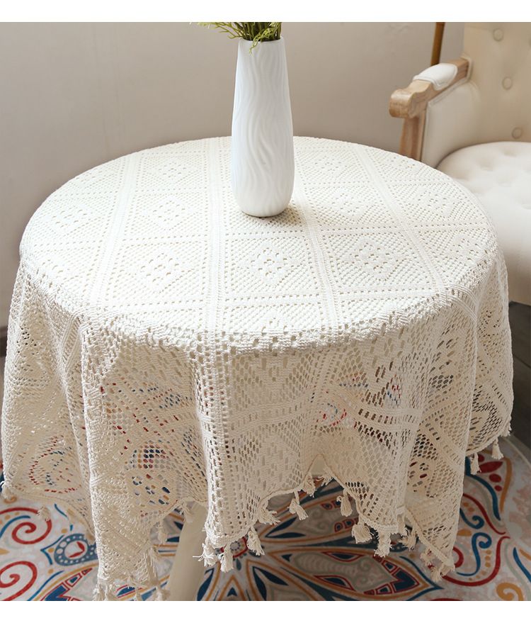 Vintage Crochet Tablecloth – Polyester Lace Rectangular & Round Table Cover For Dining/Coffee Table– Non-Slip Heat-Resistant Farmhouse Decor_voghion.com