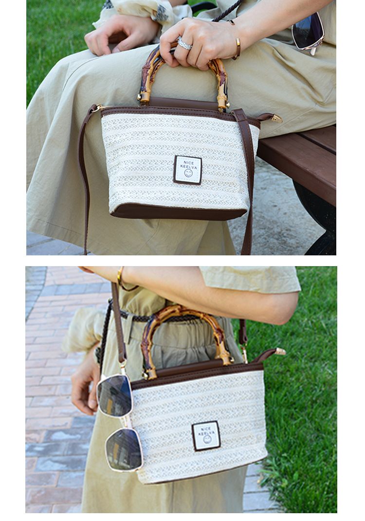 Borsa a mano retrò di fascia alta, borsa a secchiello in tessuto casual estivo da donna in paglia Borsa a tracolla singola alla moda e di nicchia_voghion.com
