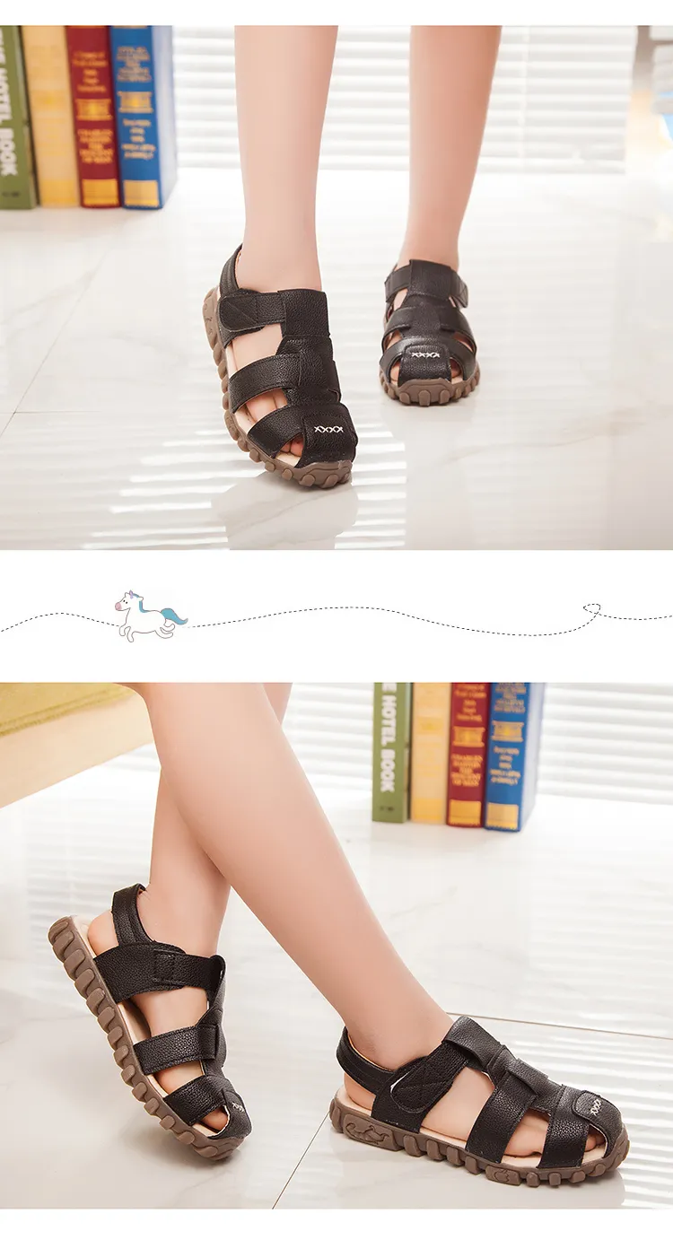 Summer Children Shoes Closed Toe Toddler Boys Leather Cut-outs Breathable Beach Sandalia Infantil Kids Sandals Comfort_voghion.com