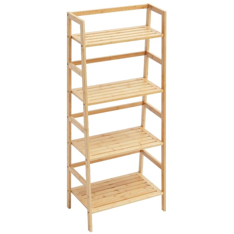 Libreria trapezoidale portaoggetti, scaffale a 4 ripiani, scala in bambù_voghion.com