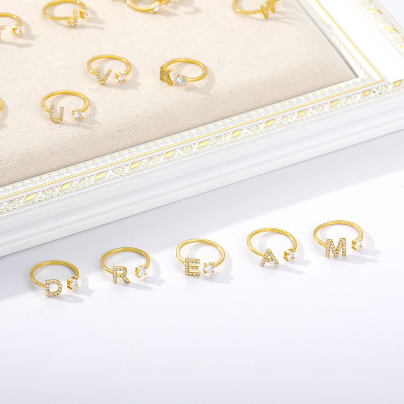 Zirkon-Buchstabenringe A-Z für Damen, goldfarbener Edelstahl, offener Fingerring, Namensring, Hochzeitsschmuck für Paare_voghion.com