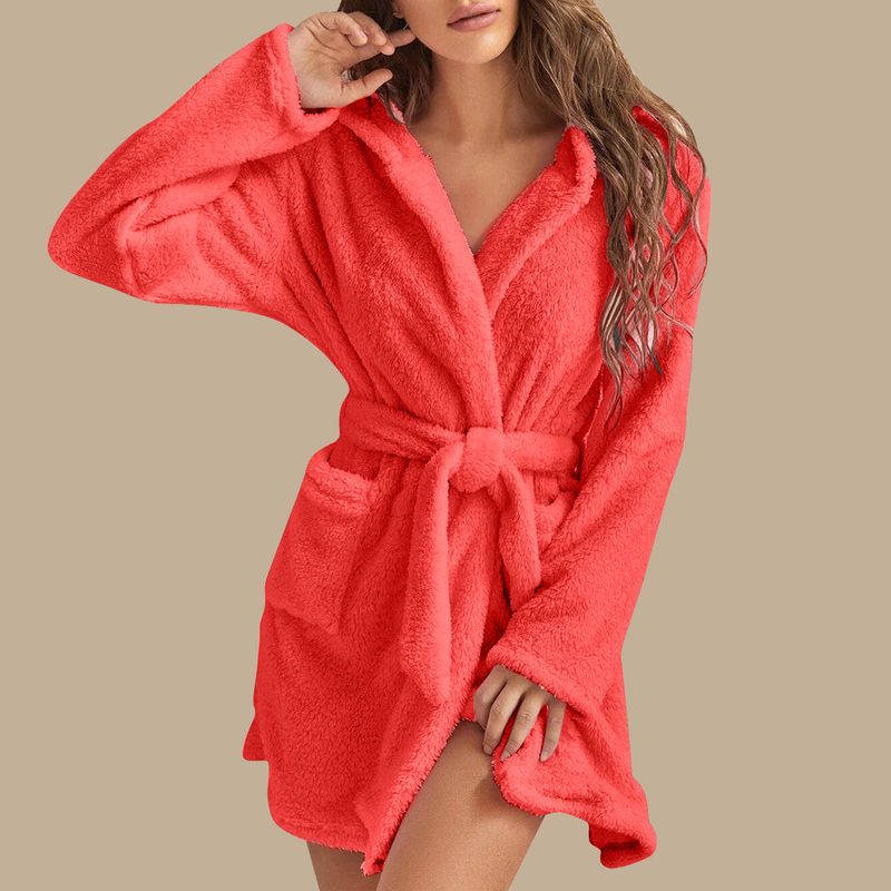 Men's autumn and winter warm bathrobe hooded home clothes plush pajamas robe_voghion.com