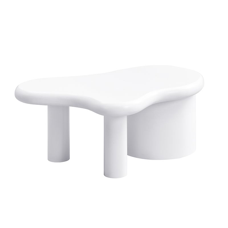 Table basse blanche moderne de forme irrégulière avec 2 tiroirs, design compact et élégant, robuste et pratique pour le salon et une utilisation polyvalente._voghion.com