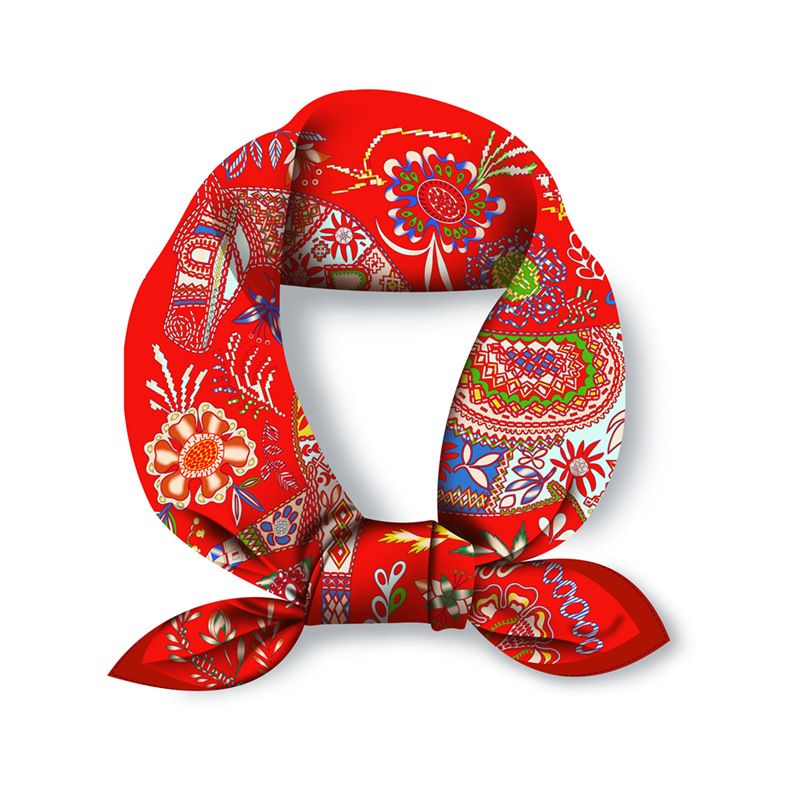 Ethnic style headscarf temperament simulation silk spring matching shirt print small square scarf for women_voghion.com