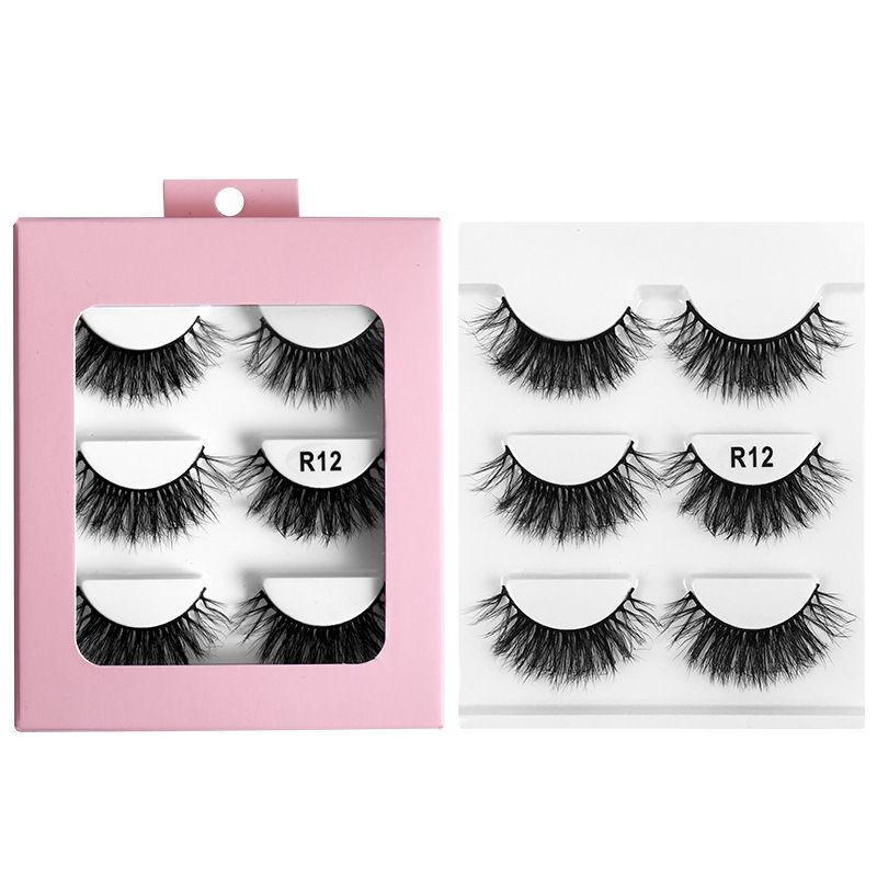 3 Pairs Of Powder Box Daily Natural Synthetic False Long Style Realistic Dense Curled Eyelashes_voghion.com