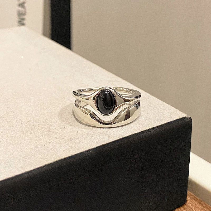 Anello da donna vintage con occhio di gatto ovale scuro, unico e alla moda, stile hip hop, impilabile, con farfalla_voghion.com