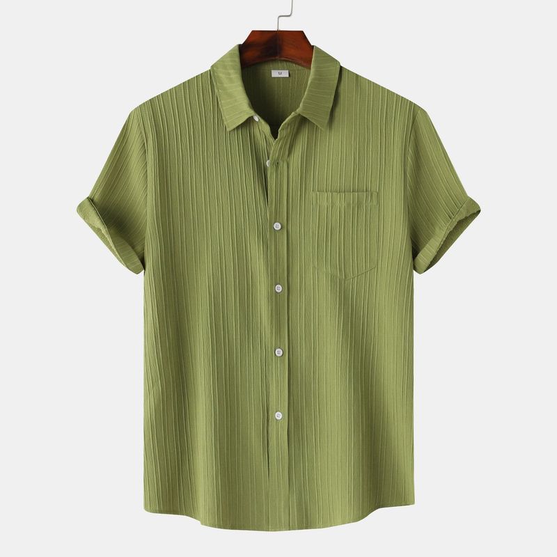 Unbeatable Quality Goods 2025 Summer New Item Men's Solid Color Lapel Short Sleeved Shirt Men_voghion.com