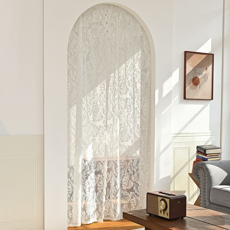 Leaf Door Curtain Rod Warp Knitted Lace White Solid Color Window Screen Curtain_voghion.com
