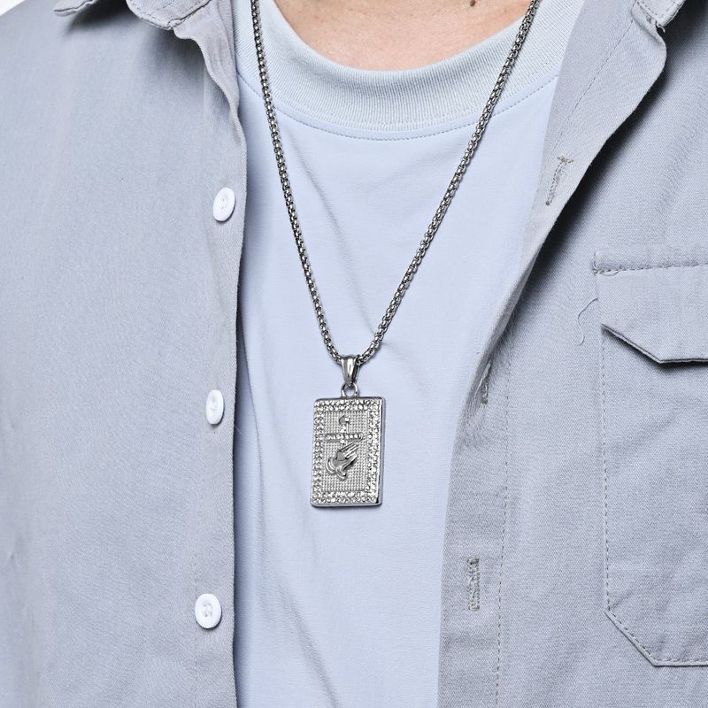 Hiphop praying hands cross full diamond titanium steel necklace plated K pendant_voghion.com