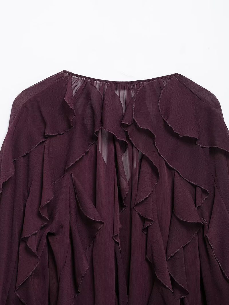 Camicia a tinta unita con decorazioni a strati, stile primaverile, per donna_voghion.com