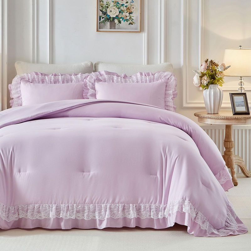 Comforter Set Quilt Set Black Ruffle Lace Craft Quilt Core Three Piece Set_voghion.com