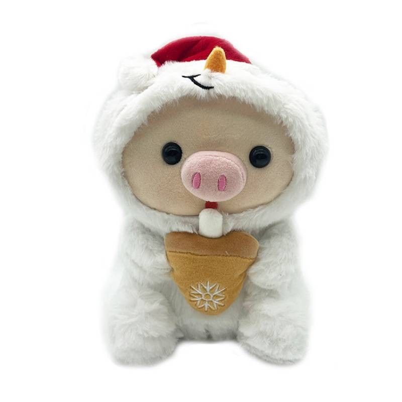 Adorabile peluche a forma di maialino natalizio con disegni di Babbo Natale e renne per una gioia natalizia_voghion.com