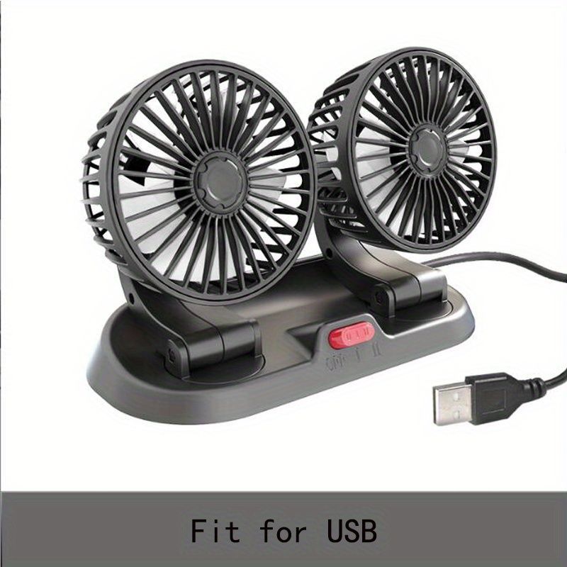 USB; 12 V; 24 V; Drehbarer Fahrzeuglüfter für LKW/Auto/Tourenwagen, universeller Doppelkopflüfter_voghion.com