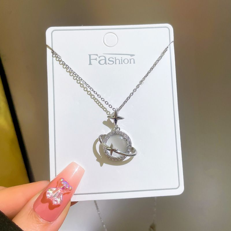 Collar con colgante de estrella y planeta de ópalo de Color dorado de acero inoxidable para mujer y niña, elegante regalo de fiesta, joyería_voghion.com