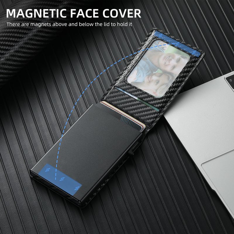 Card Cases Carbon Fiber Leather Keys Automatically Eject Card Case Card With Photo Frame Oil Wax Glossy Lychee Scrub_voghion.com