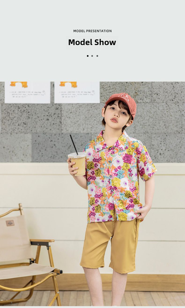 Set di magliette estive per bambini Set di pantaloncini a maniche corte per ragazzi Set di pantaloncini da spiaggia per bambini Maglietta in stile accademia_voghion.com