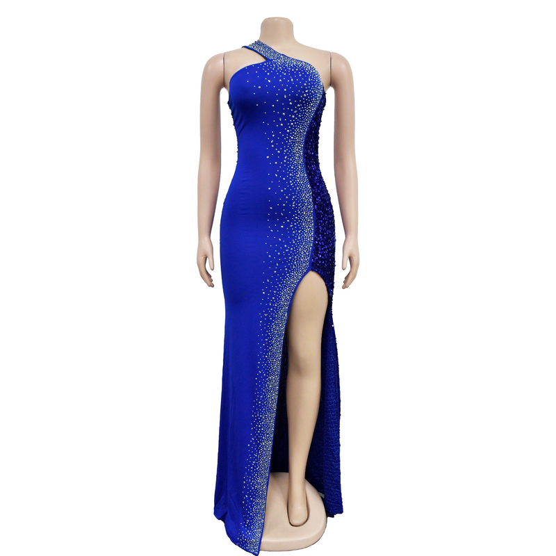 Damenbekleidung Einfarbig Hot Diamond Pailletten Ärmelloses Kleid mit langem Rock_voghion.com