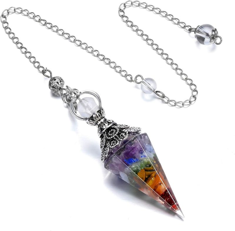 Hexagonal Crystal Pendulum - Antique Silver Plated Divination Tool With Semi-Precious Stones_voghion.com