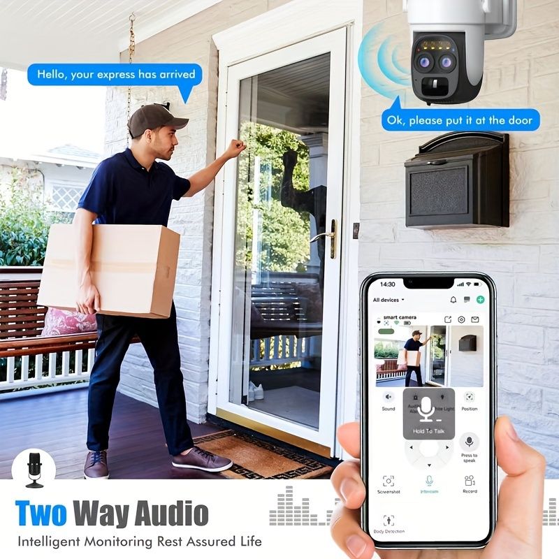 4K Ultra High Definition Trådløst Sikkerhedskamera Med Solcelleanlæg - Dobbelt Linse, WiFi-forbindelse, Vandtæt, Velegnet Til Udendørs Overvågning_voghion.com