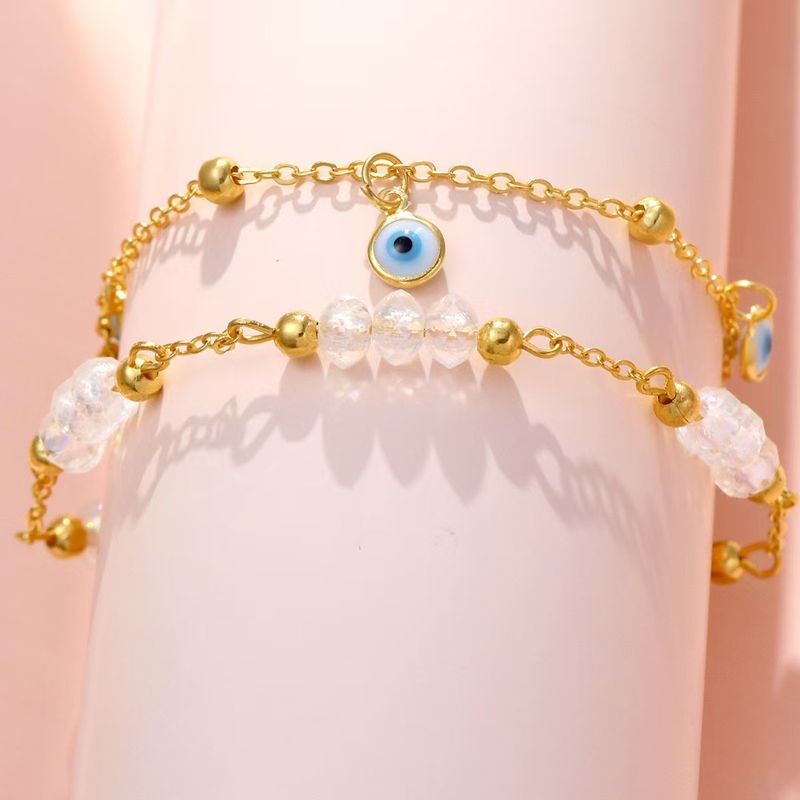 Cavigliera impilabile con perline a più strati, stile spiaggia, casual, per vacanze, alla moda, set da 2 pezzi, con occhio di demone_voghion.com