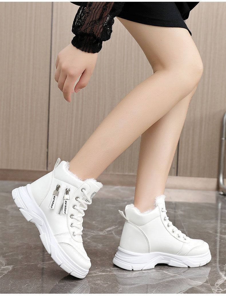 W2576 neue 2024 Herbst und Winter Veet einfarbig Damen Baumwollschuhe Hochhaus dicke Sohle einfache Wärme Student Höhe_voghion.com