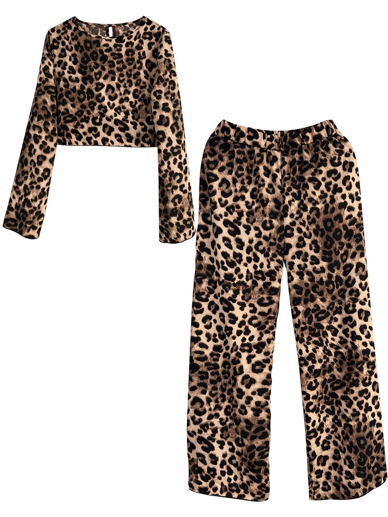 Vêtements pour femmes Printemps Imprimé léopard Ample et confortable Pantalon à manches longues Ensemble deux pièces_voghion.com