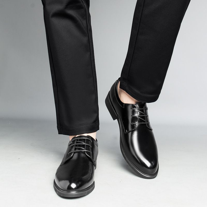 Zapatos de cuero para negocios de verano, con alzas, versión coreana informal con aberturas, para hombre._voghion.com